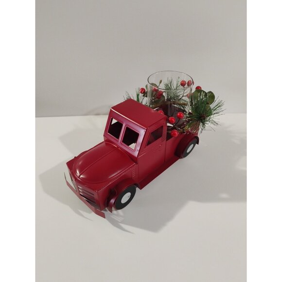 Holiday Time Christmas Farm Truck Hurricane Candle Holder, Red New - Picture 1 of 16